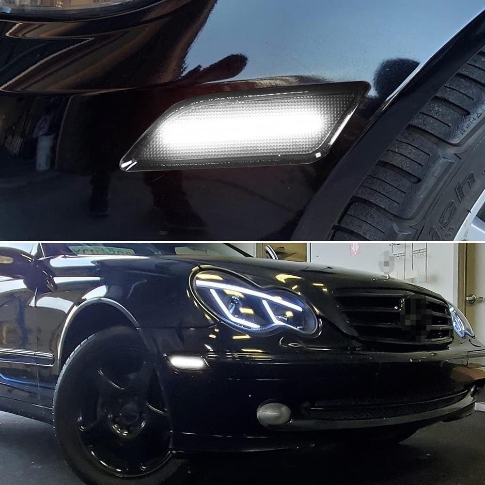 White Full Led lamps Smoked Lens for 2012 2013 2014 Mercedes Benz Pre-LCI W204 LCI C250 C300 C350 C63 AMG Coupe Base Sedan 4-Door OEM Front sidemarker lights Replacement