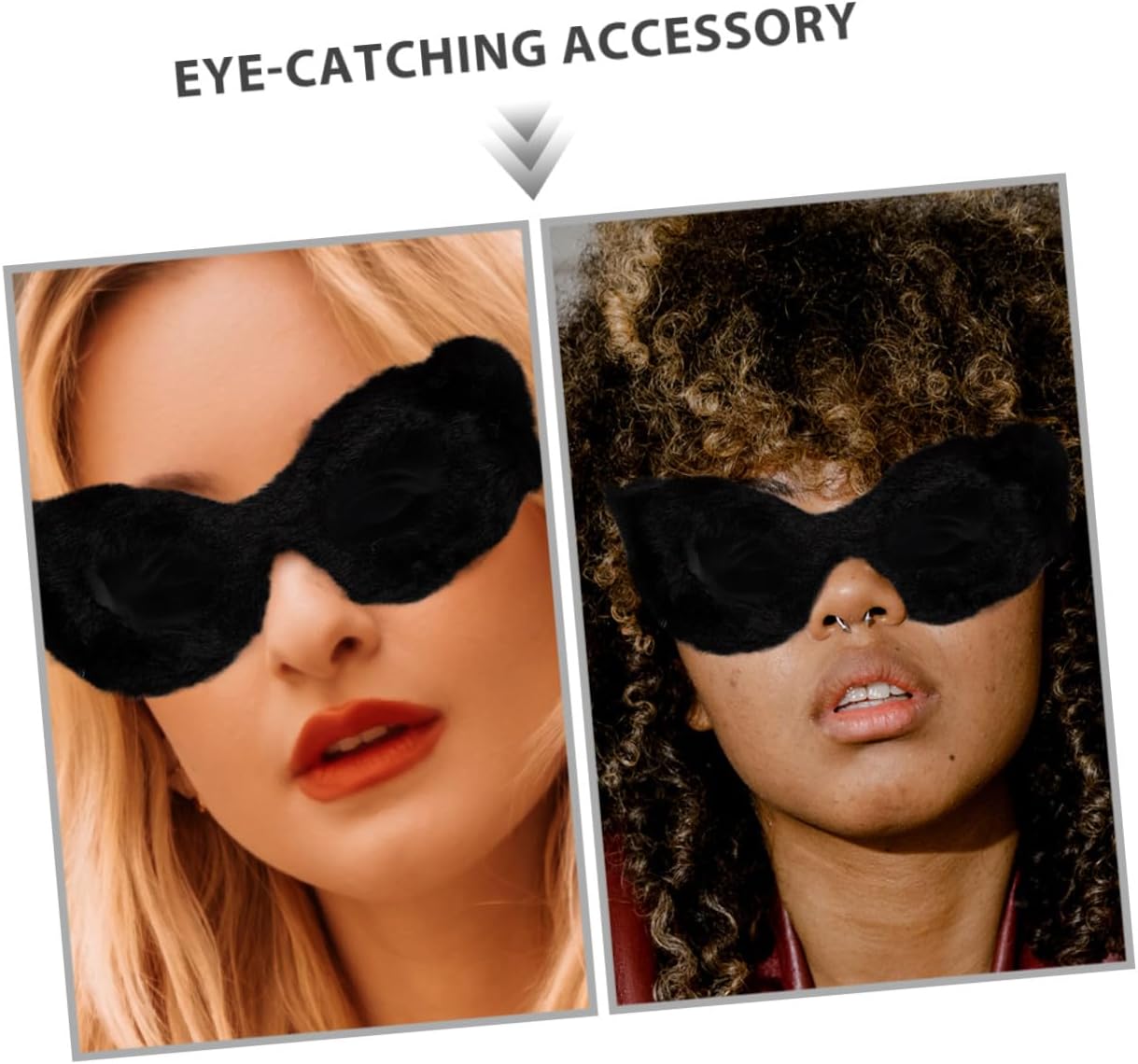 KOMBIUDA 2pcs Plush Fuzzy Sunglasses Black Frame Velvet Shades Vintage Stylish Eyewear for Women Birthday Party Masquerade Costume Accessories