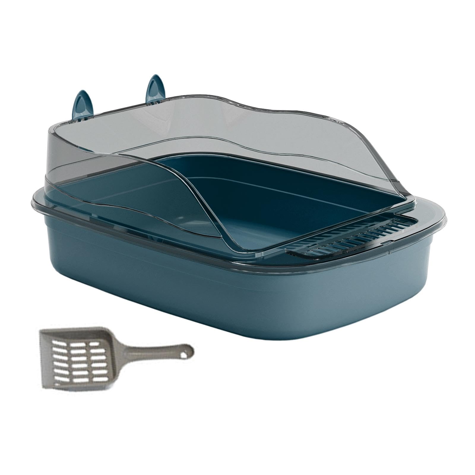 Colcolo Open Litter Box Kitten Toilet Splashproof High Sides Large Bedpan Cartoon Shape 50x34x18cm Cat Litter Basin Cat Litter Tray, blue