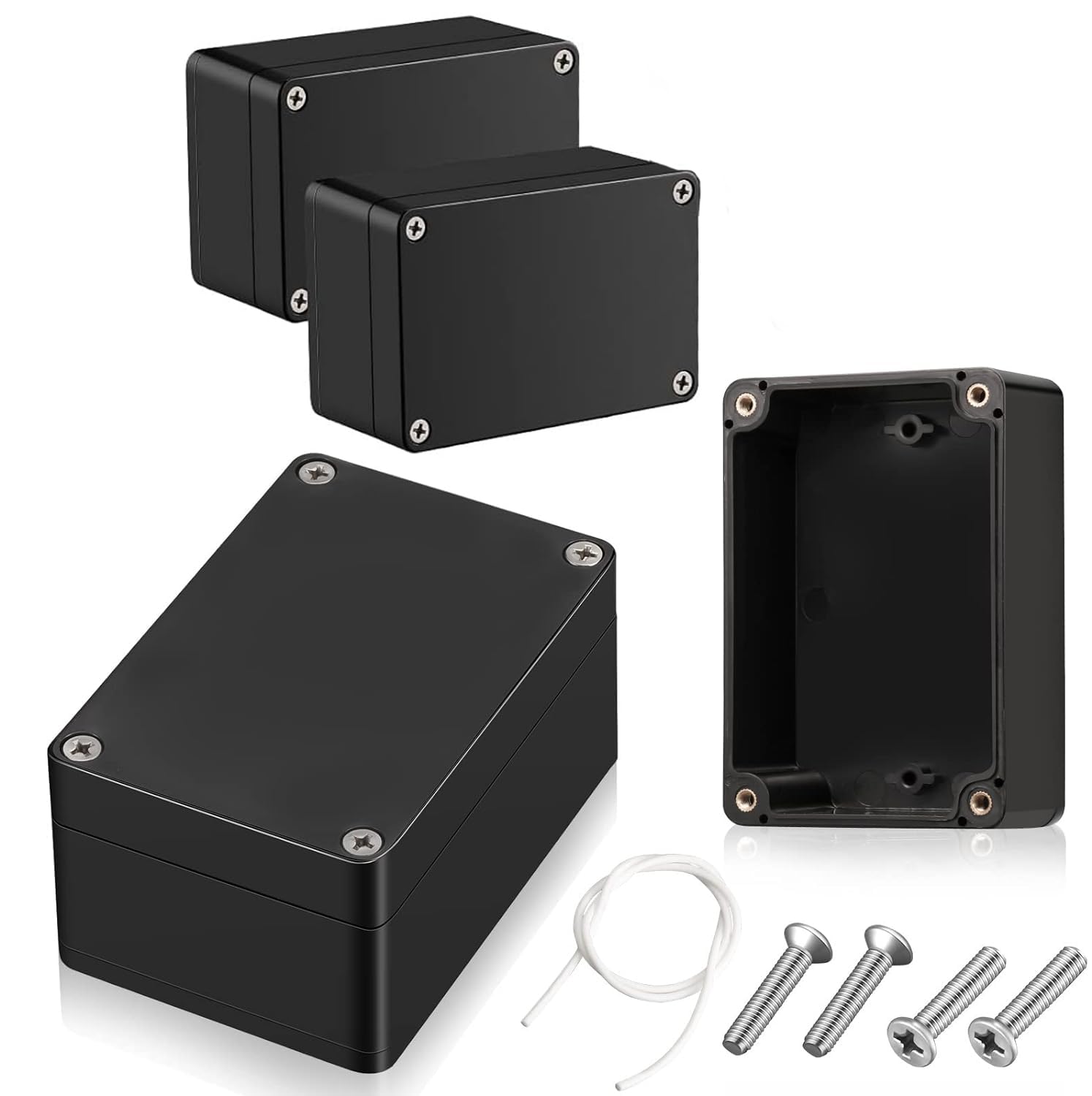Azonee 4 Pieces Plastic Junction Box Waterproof Project Box Electrical Box Electrical Enclosure Box Outdoor Electrical Project Case Black 3.94 x 2.68 x 1.97 Inches for Outdoor Use