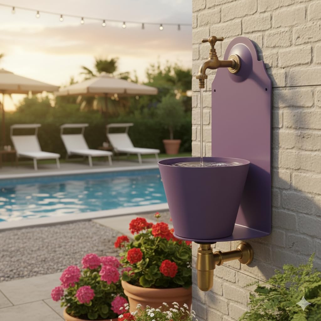 Belfer 42PR Fontana a Parete con Solida Struttura in Acciaio e Rubinetto in Ottone Colore Viola