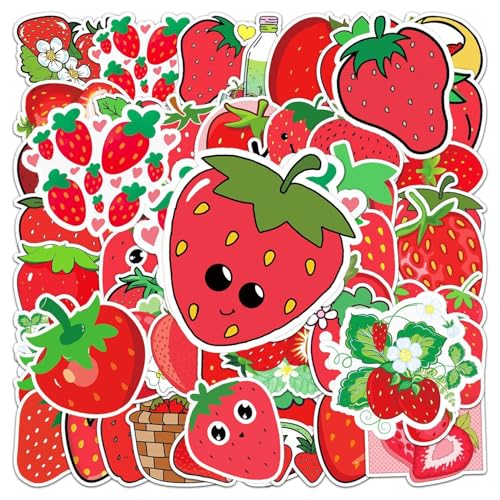 QFEHTHSK Paquete de 100 pegatinas de fresas, Lindas pegatinas de graffiti, Pegatinas creativas de frutas, Impermeables, Decora equipaje, cuadernos, botellas de agua, etc.