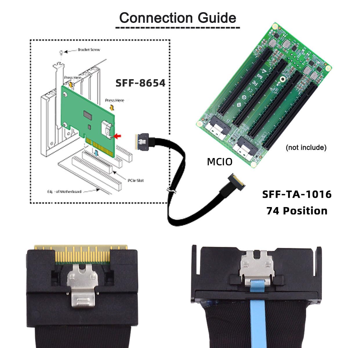 Cablecc Mini câble d'extension Cool Edge IO MCIO PCI-E Slimline 8i 74 broches PCI-E 5.0 mâle vers 74 broches SFF-8654 SAS 4.0 mâle 50 cm