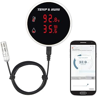 WiFi Temperature Humidity Monitor: Wireless Digital Indoor Hygrometer Thermometer with Probe, Audible Alarm & App Alerts, Smart Temperature Humidity Sensor for Home Server Room Freezer Greenhouse