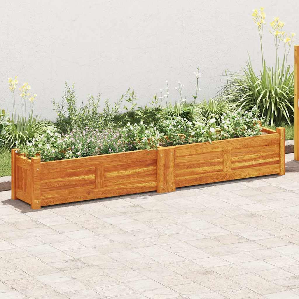 Jardinera de madera de acacia para jardín, 150 x 30 x 25 cm, color marrón, jardinera para hierbas, balcón, terraza, exterior, resistente a las heladas, con almacenamiento de agua y protección