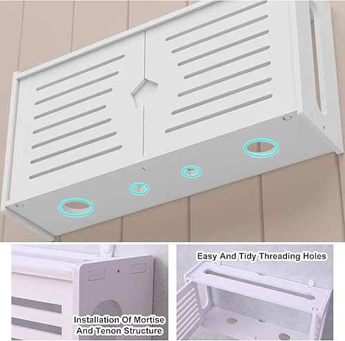 Miniatura 5 de Soporte de pared doble para puerta, Estante de pared flotante, Caja de almacenamiento WiFi, Caja organizadora de cables, Protector de regleta