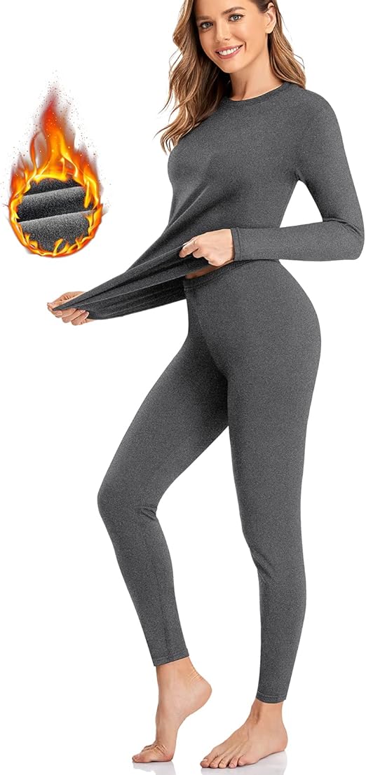SIMIYA Thermal Underwear Set for Women Long Johns with Fleece Lined Long Sleeves Base Layer Set Top Bottom
