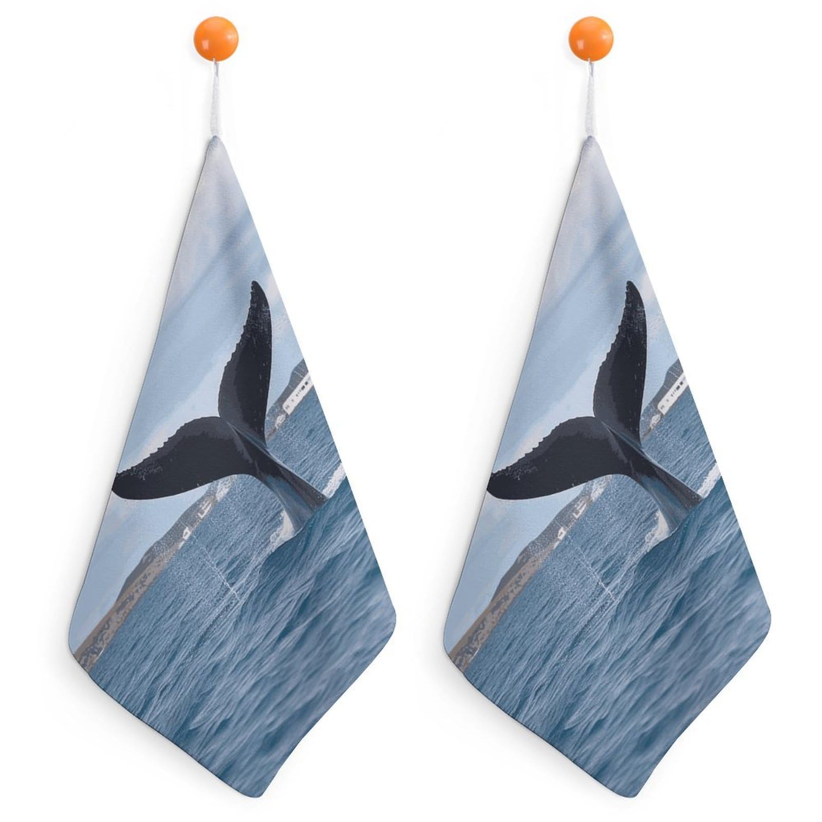 LDGSUPH Whale Tail Hand Towels Fashion Hand Face Towel with Hanging Strap Absorbent Soft Decorative Towel Fade Resistant Cozy Face Cloths for Kitchen Gym Bathroom Towels 2PCS