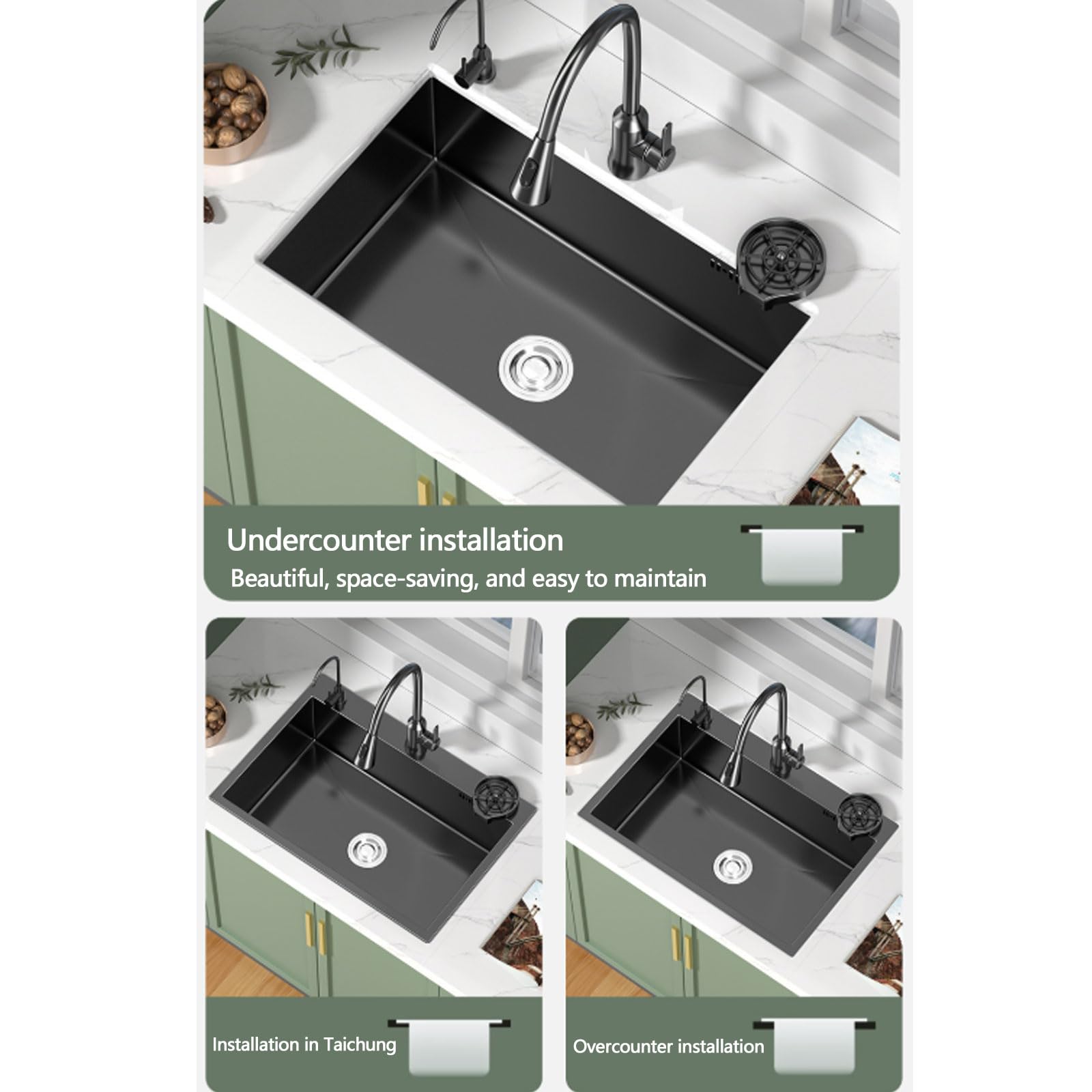 Fregaderos Cocina Modernos Un Solo Seno con Múltiples Accesorios Mueble Lavabo Acero Inoxidable Combinación Fregadero y Grifo Cocina para Restaurantes, Estaciones Trabajo y Bares