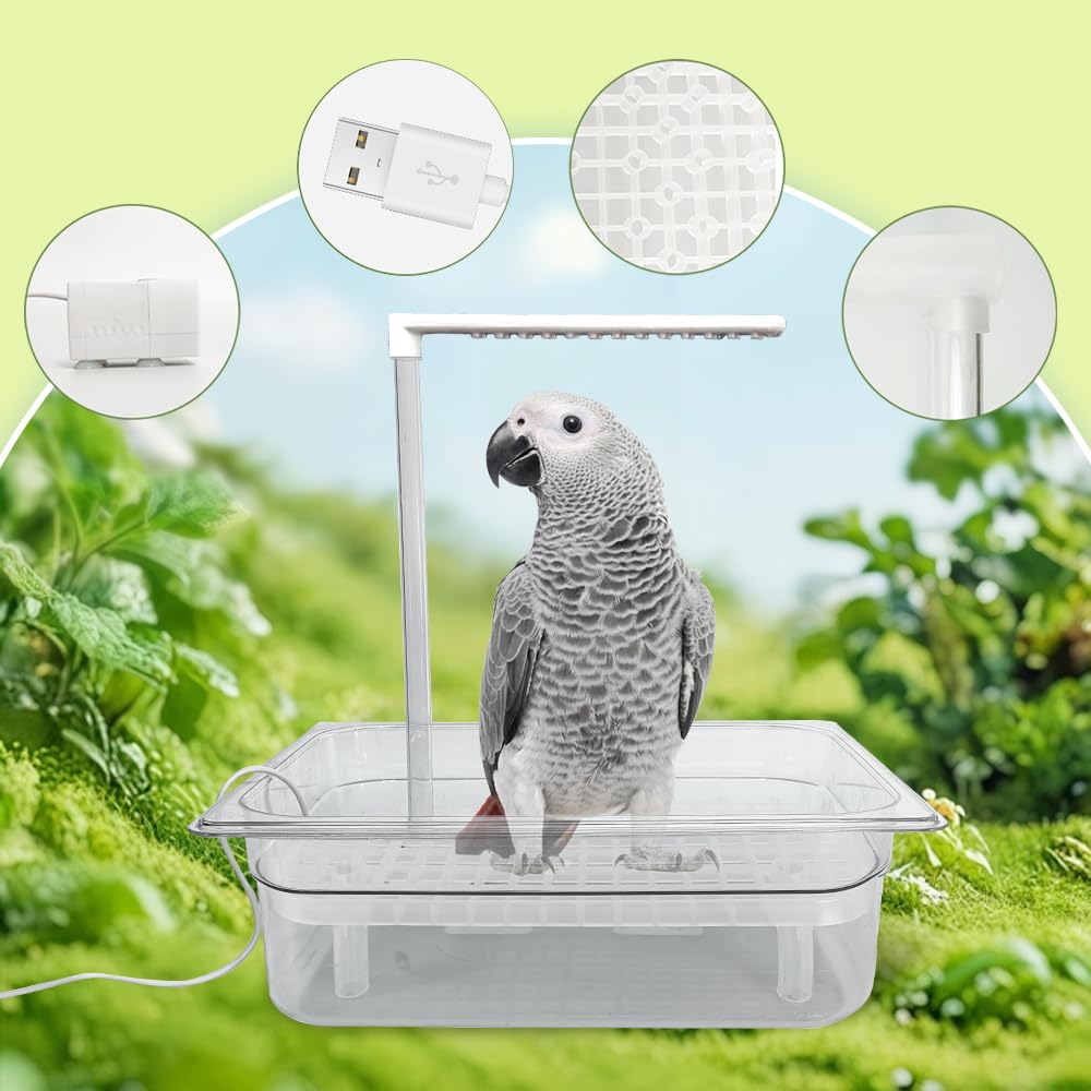 WQY GroceryShop Parrot Bathtub Indoor Automatic Bath Shower with 180 &deg; Circulating Faucet Contains USB and Power Plug for Medium Birds African Grey Amazon Conure Parakeet Cockatiel Lovebird - image 2