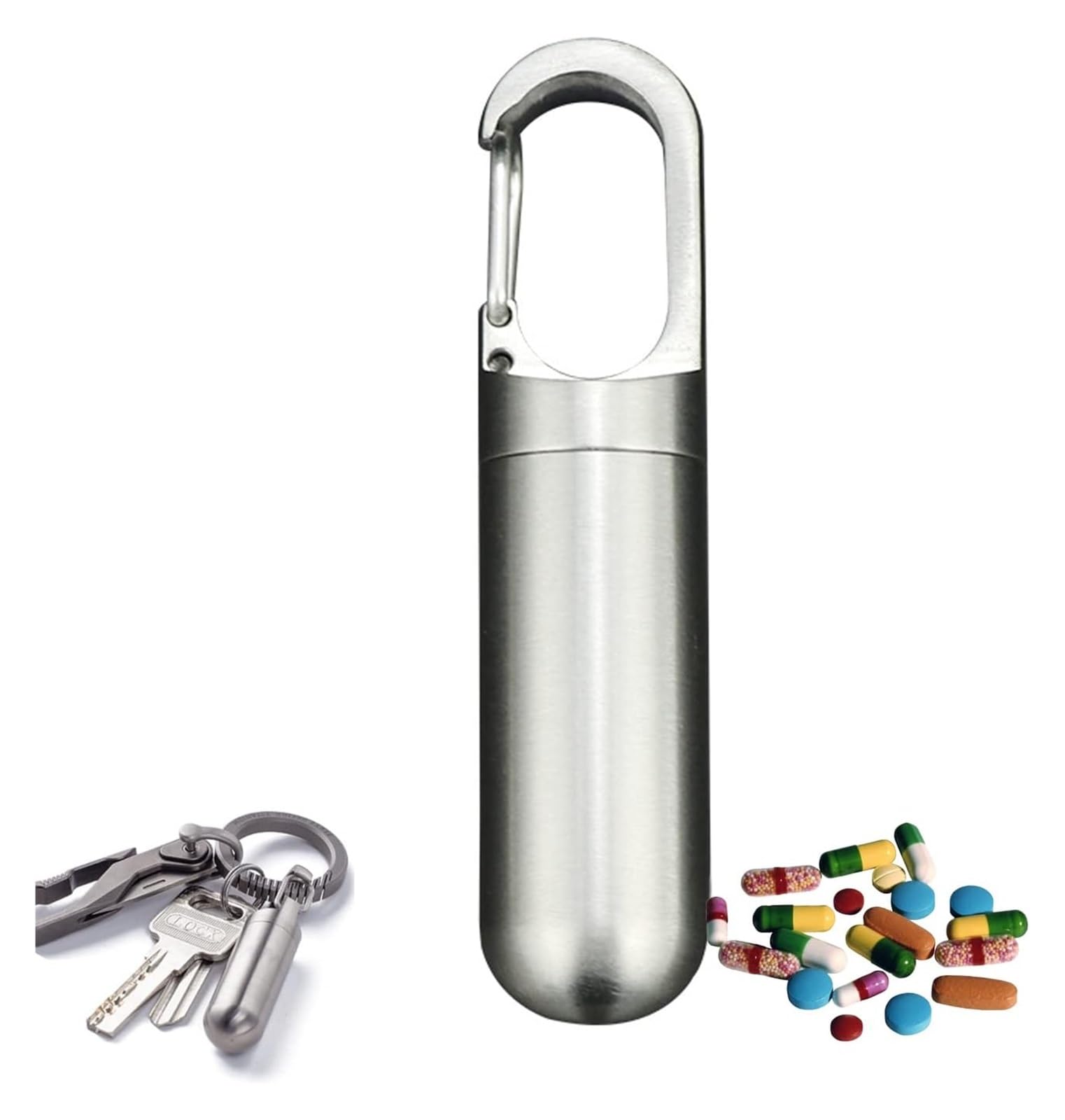 Portachiavi portapillole in titanio, capsula portapillole impermeabile, portapillole piccolo tascabile for pronto soccorso di emergenza all'aperto (Size : M)