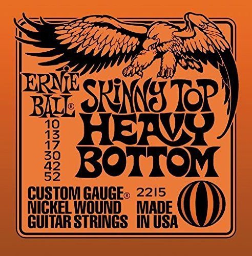 Ernie BallSkinny Top Heavy Bottom Electric Guitar Strings 10-52 - includes 6 free plectrums