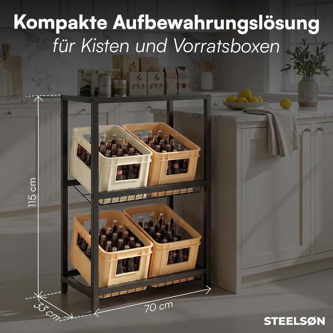 STEELSØN Montune Getränkekistenregal 4 Kisten, Schwarz, mit Ablage, Metall