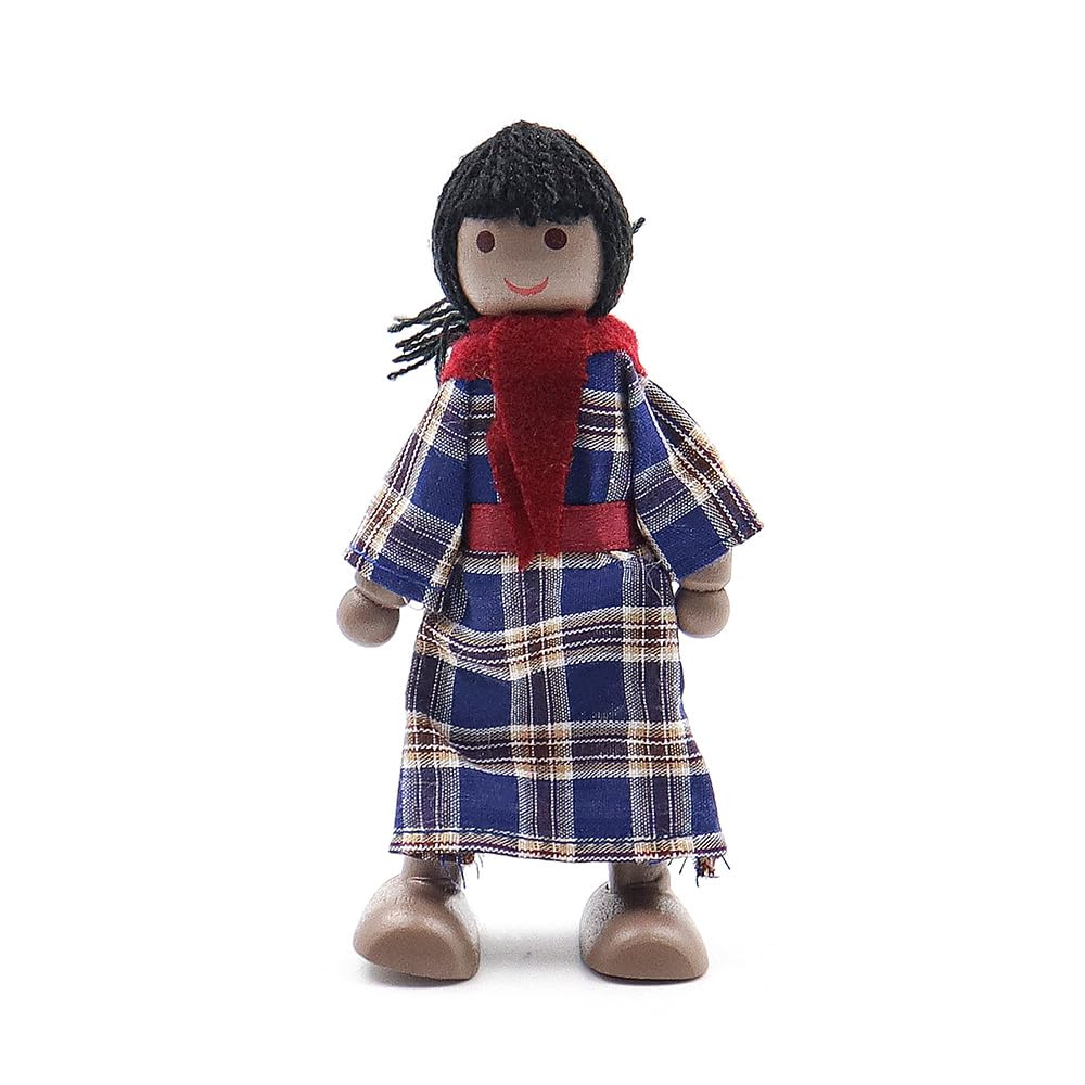 Sarini Set for Dolls House People Family of 7 Wooden Figure, Small Dolls for Girls Lovely Happy Family Dolls Playset Doll House - Image 2