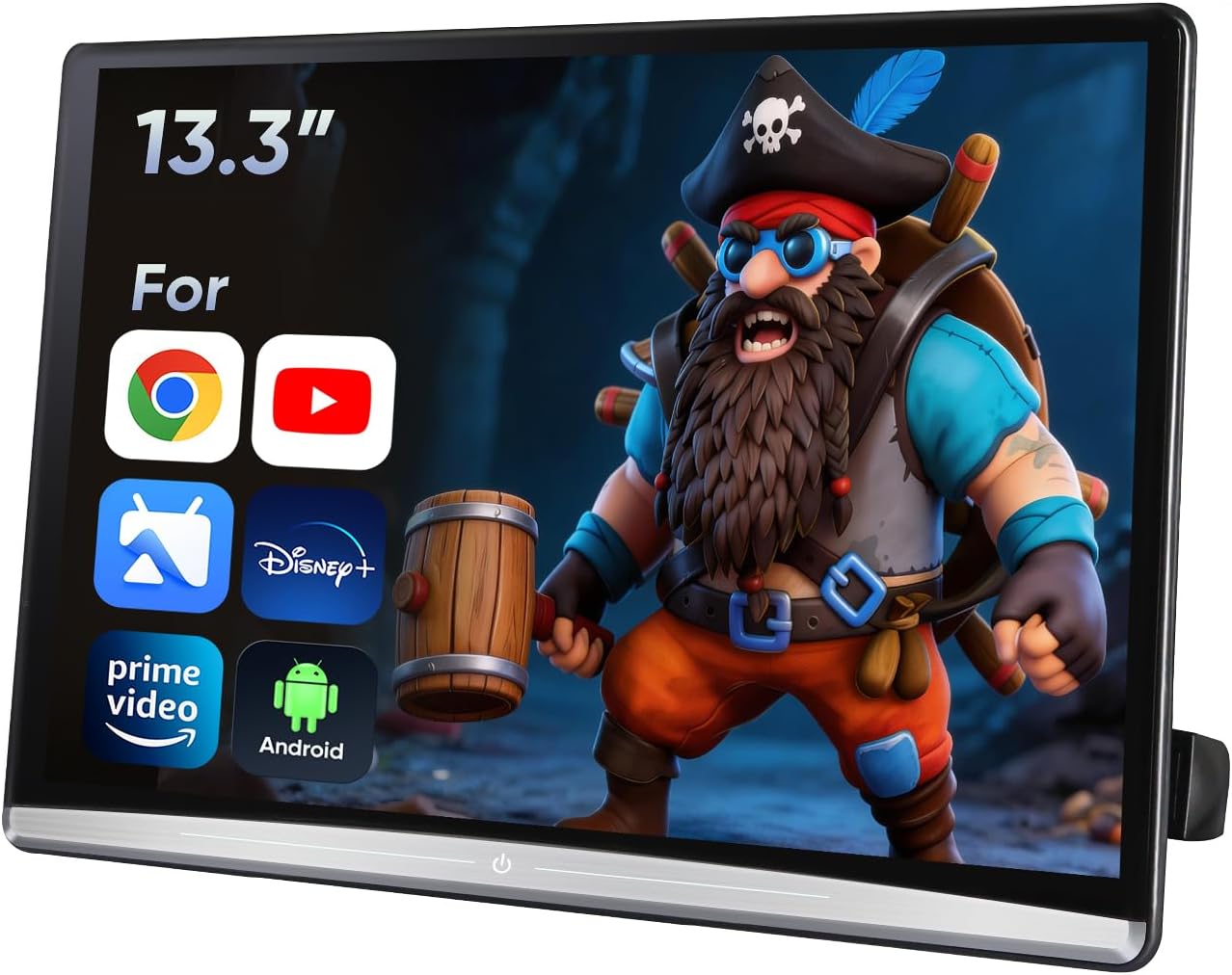 13.3" Android Car TV Headrest Video Player for Back Seat, Support 5G WiFi Phone Link Bluetooth Airplay USB HDMI in/Out Portable TV Monitor Touchscreen