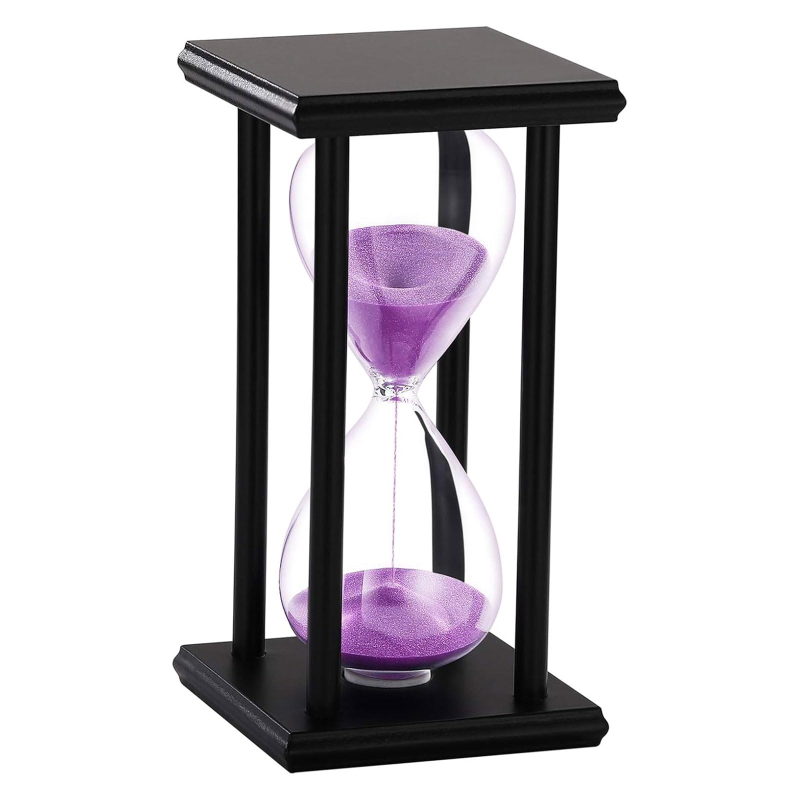 SuLiao Purple Sand Watch 60 Min, Black Wooden Stand Sand Timer Clock, Wood Hourglass 60 Minute, Antiguo Reloj De Arena 1 Hora, Large Unique One Hour Glass Sandglass for Home, Desk, Office Decorative