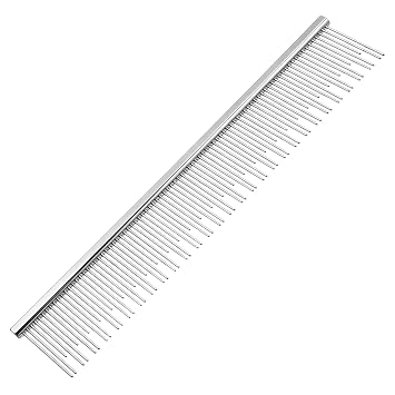 Metal Grooming Comb, Stainless Steel Pet Comb for Dogs and Cats, Detangling Matted Fur & Shedding Control with Rounded Teeth, for Long, Short, Curly Hair 6 Inches