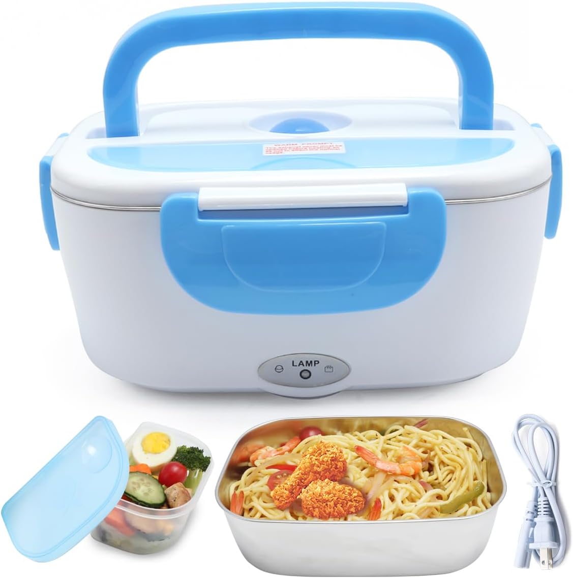 VECH Electric Lunch Box - 110V Heated Lunch Box for Adults - Food Heater Food Warmer Lunch Box - Fast Heating, Safe Food Grade Material,Home and Office Use (Blue)