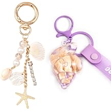 Beach Ocean Keychain Cute Liquid Floating Keychains Starfish Pearl Seashell Bag Purse Backpack Charms 2PCS