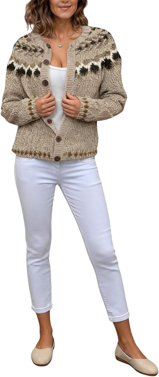 LIZALIG Cardigan for Women Fair Isle Sweater Chunky Cardigan Plus Size Cute Outfits Knit, Vintage Style for Fall Winter - Image 2