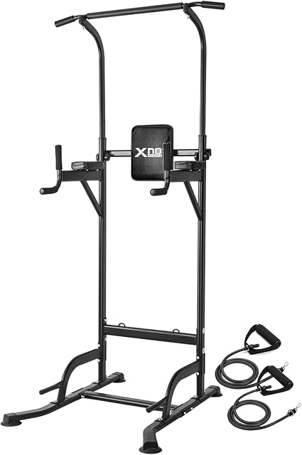 Xn8 Dip Station Multifunctional Pull Up Bar Free Standing Power Tower Adjustable Dip Bars for Home Training Gym, 7 in 1 Chin up, Push Up, Sit Up, Triceps, Abdominal Exercise
