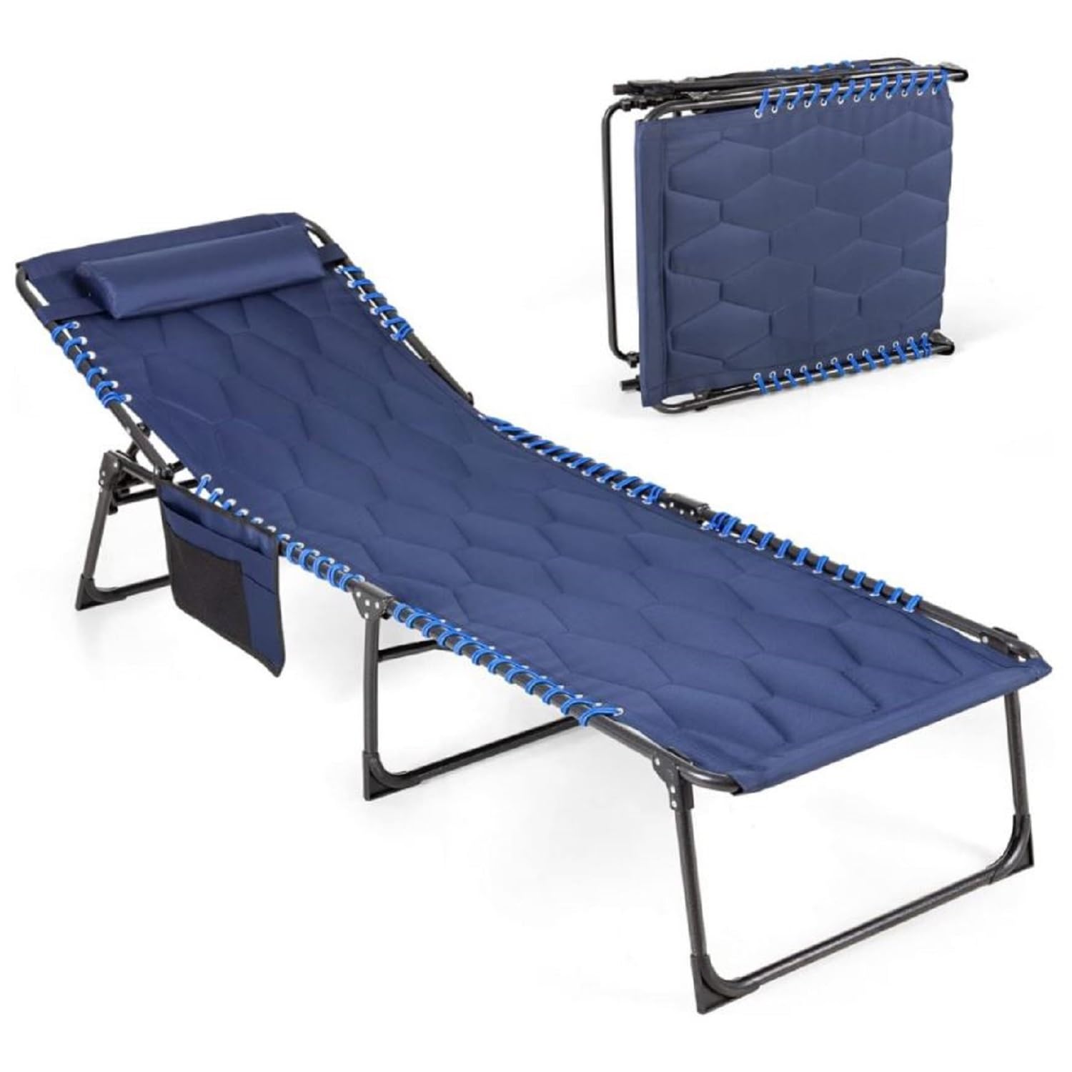Lucario Lounge Chairs for Outside,Folding Chaise Lounge W/Removable Headrest & 5 Adjustable Positions, Outdoor Recline Chair for Camping,Patio,Pool, Deck Portable Sunbathing Beach Chair(LK-04)