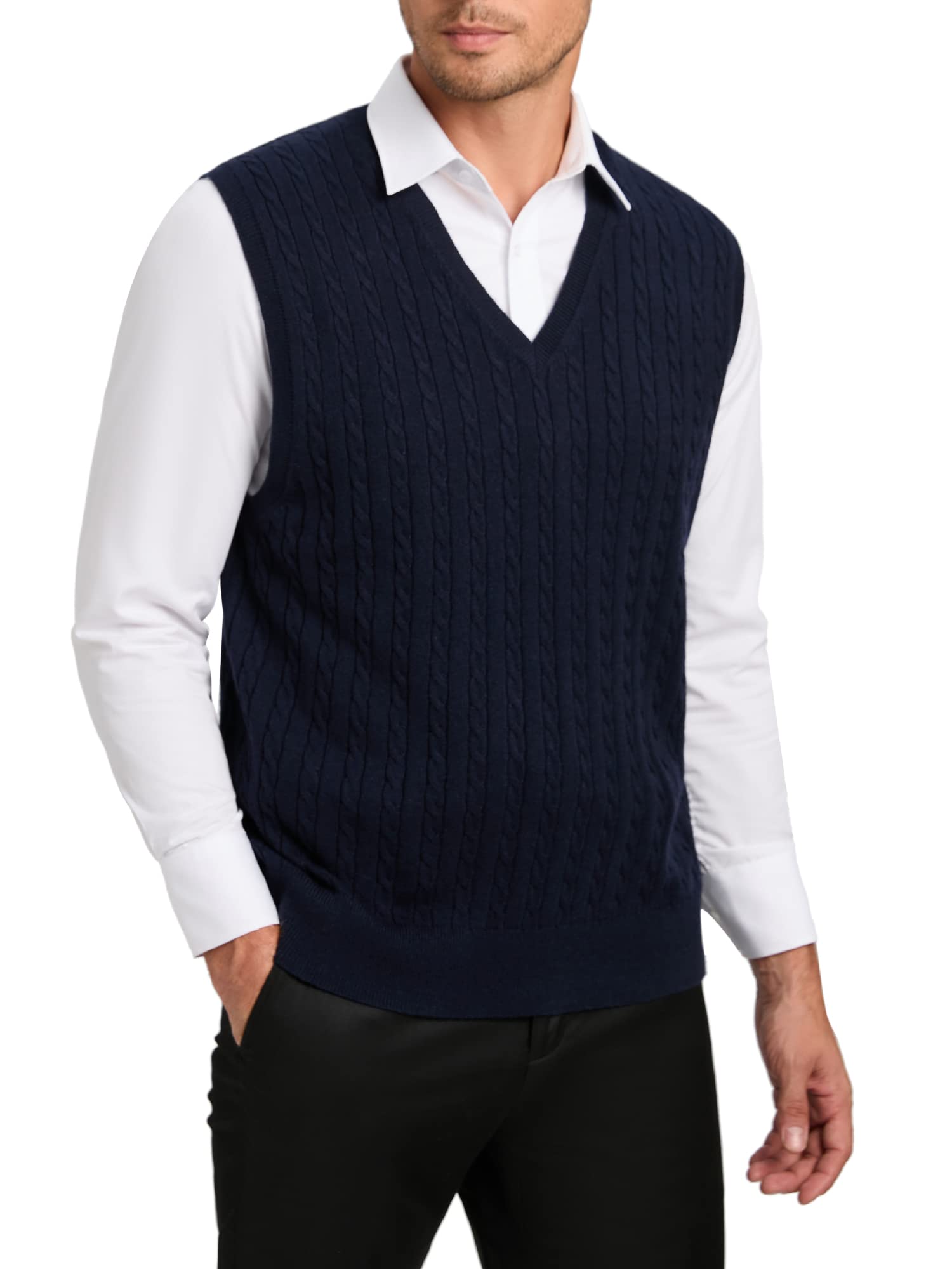 Mens Cashmere Wool Blend Sweater Vest Cable Knit V Neck