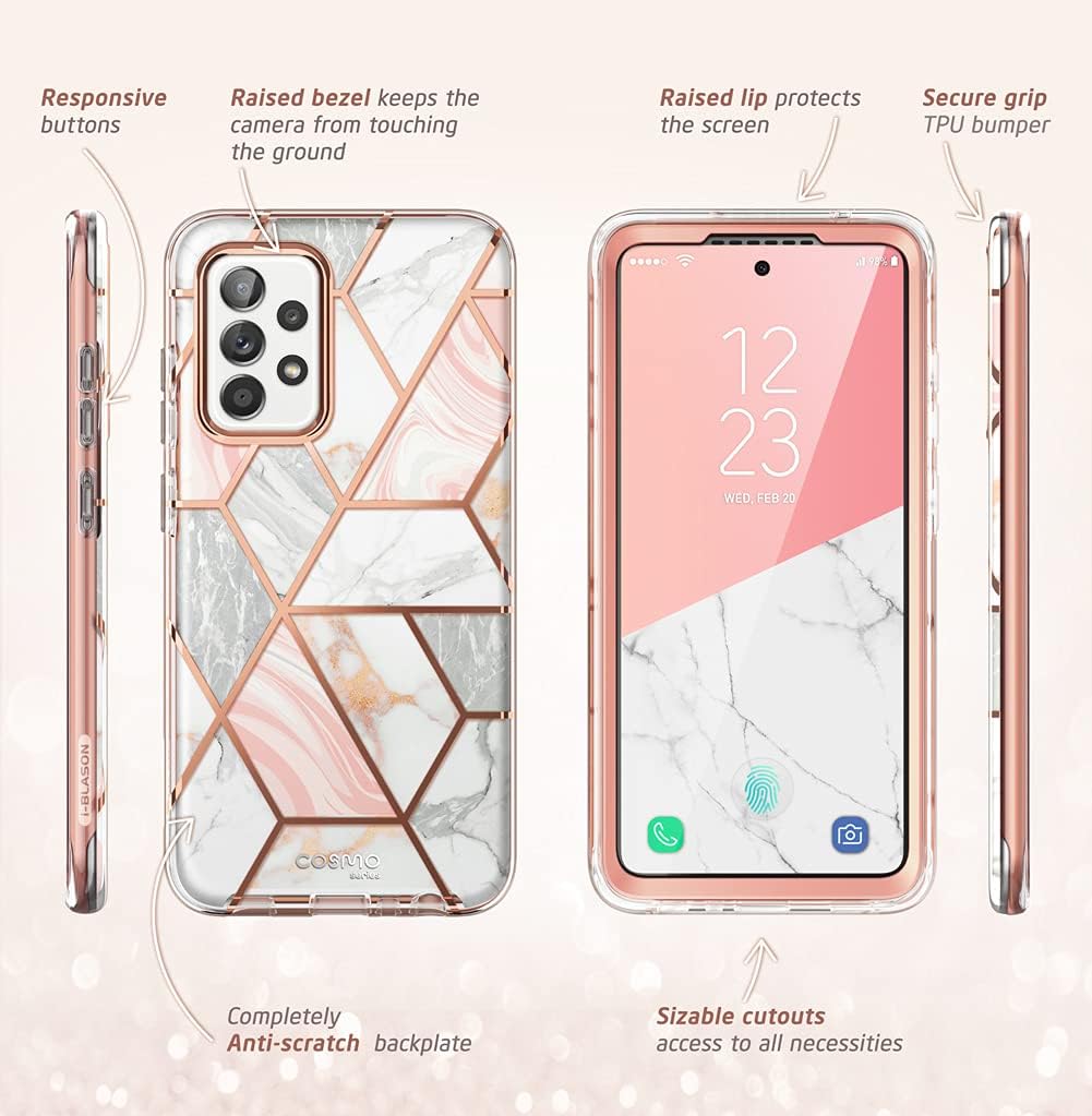 i-Blason Cosmo Series Case for Samsung Galaxy A52 & Galaxy A52s 5G/4G (2021 Release), Slim Full-Body Stylish Protective Case with Built-in Screen Protector (Marble)