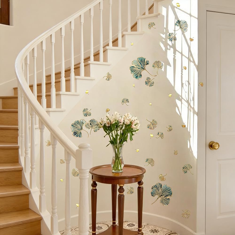 3 Pezzi Adesivi Murali Design a Foglia di Ginkgo Decorazioni Parete Artistico e Fresco Adesivi Murali Creativo per Camere da Letto Soggiorni Pareti Porte Finestre