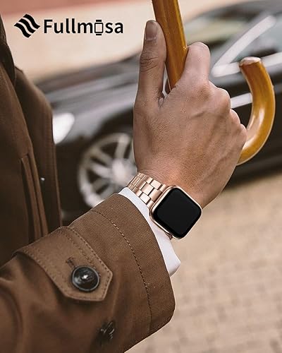 Miniatura 4 de Fullmosa Correa sin herramientas compatible con Apple Watch con funda de 1.614 in, 1.575 in, 1.496 in, oro rosa y acero inoxidable con funda de