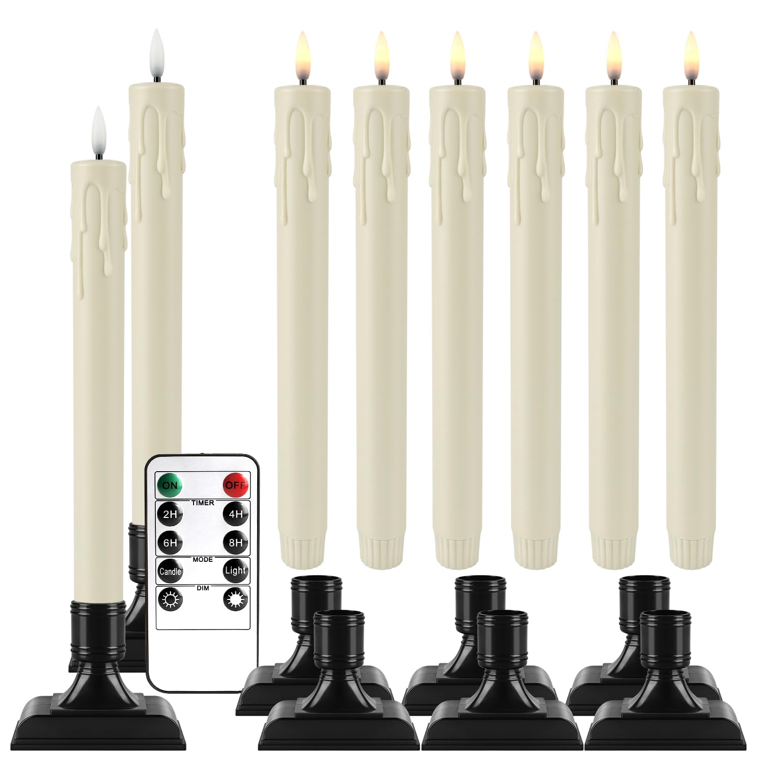 LIVEN 8 Pack LED Taper Candles,Window Candles with Remote Timer Dimmer, Battery Operated Candlesticks with Holders, Christmas LED Candlesticks for Window Home Part Decor(Ivory)