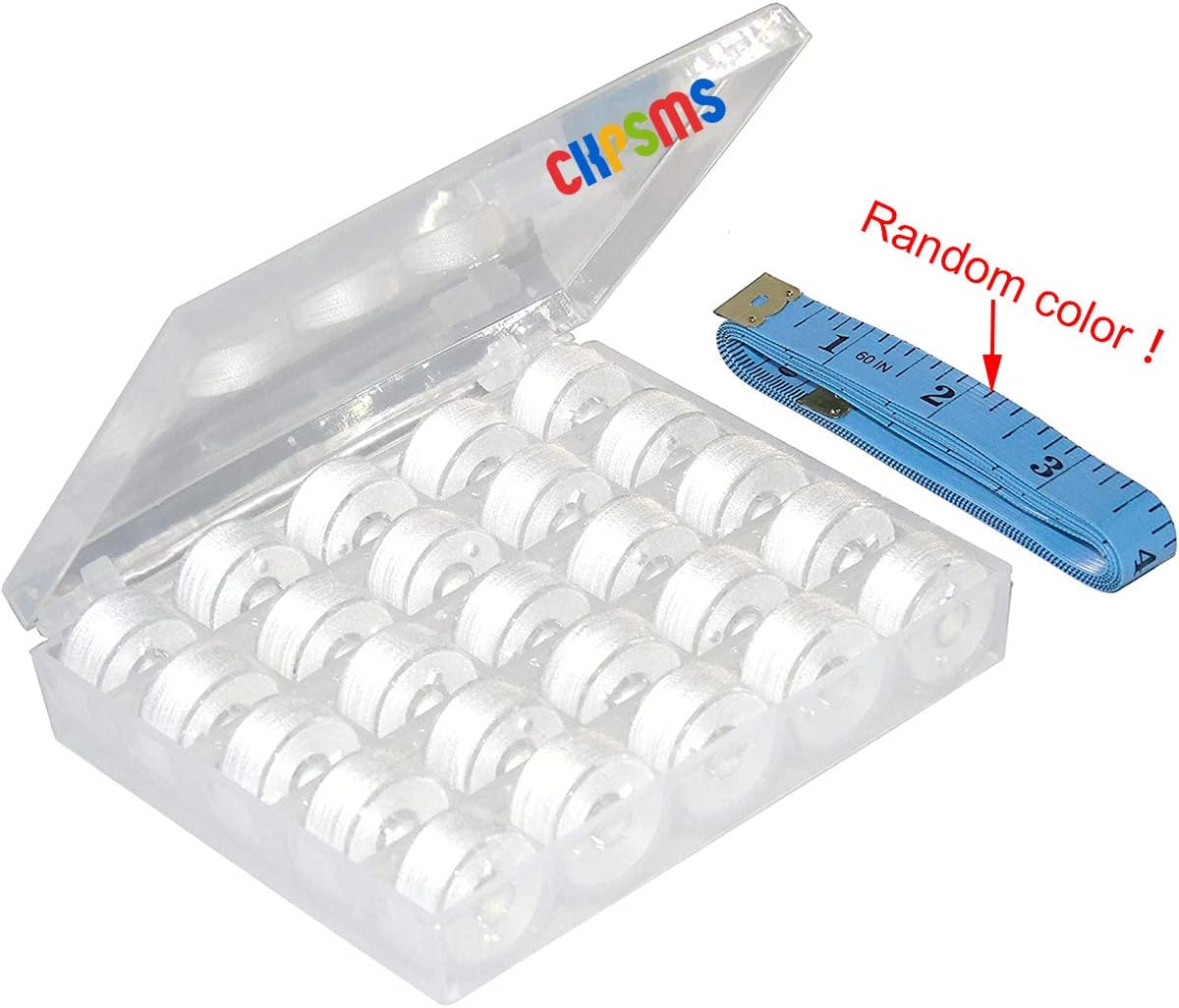 CKPSMS Brand - 25PCS #KP-19083 Black/White/Color Prewound Bobbin Thread Size A Class15 (SA156) with Clear Storage Plastic Case Box for DIY Embroidery and Sewing (Black+White 25)