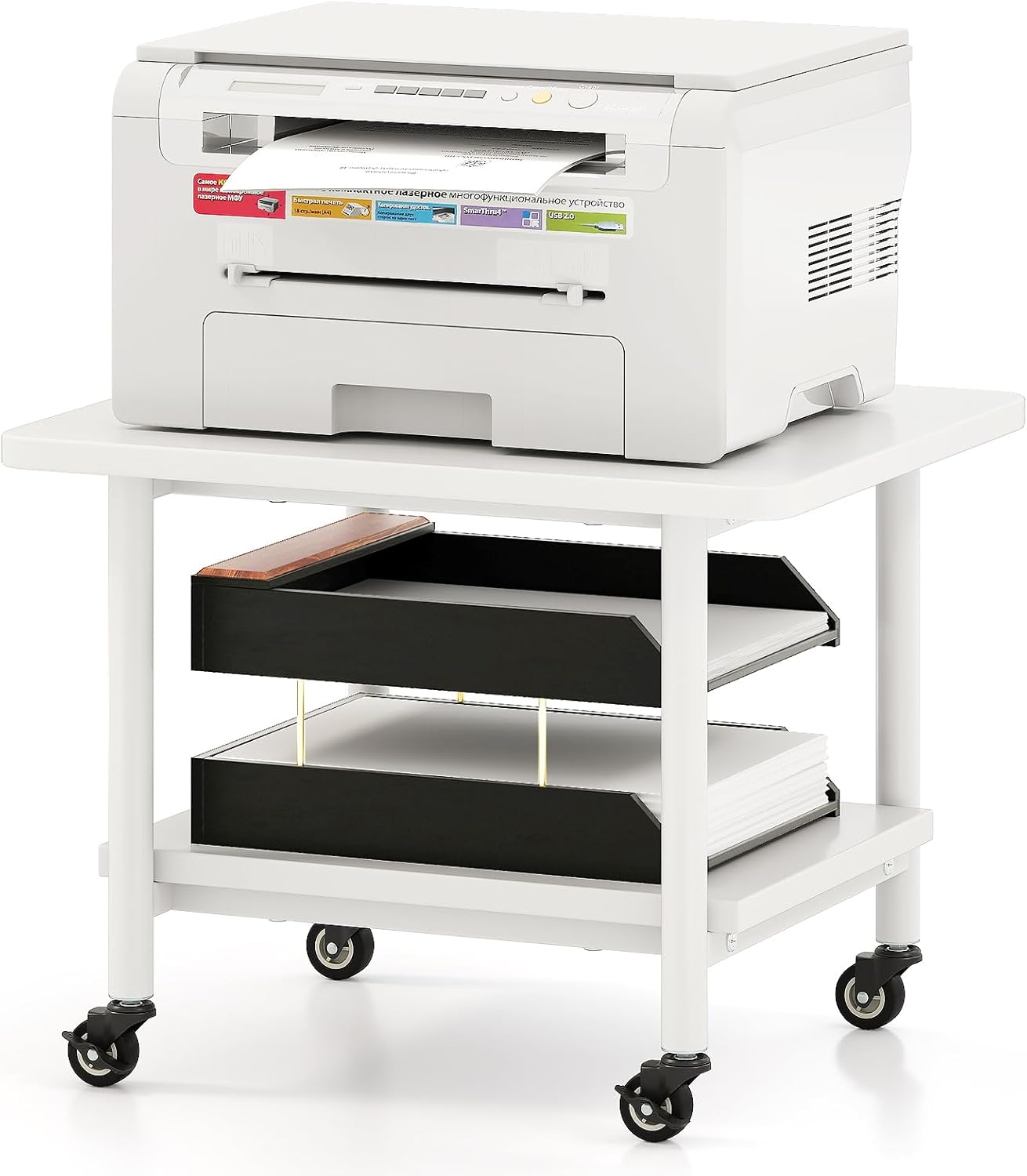 Amazon.com: GOFLAME Under Desk Printer Stand, 2-Tier Mobile Printer ...