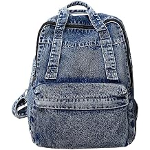 Vintage Denim Backpack Casual Style Daypack Shoulder Bag Rucksack Classic Jeans Backpacks Lightweight Handbag Purse Blue