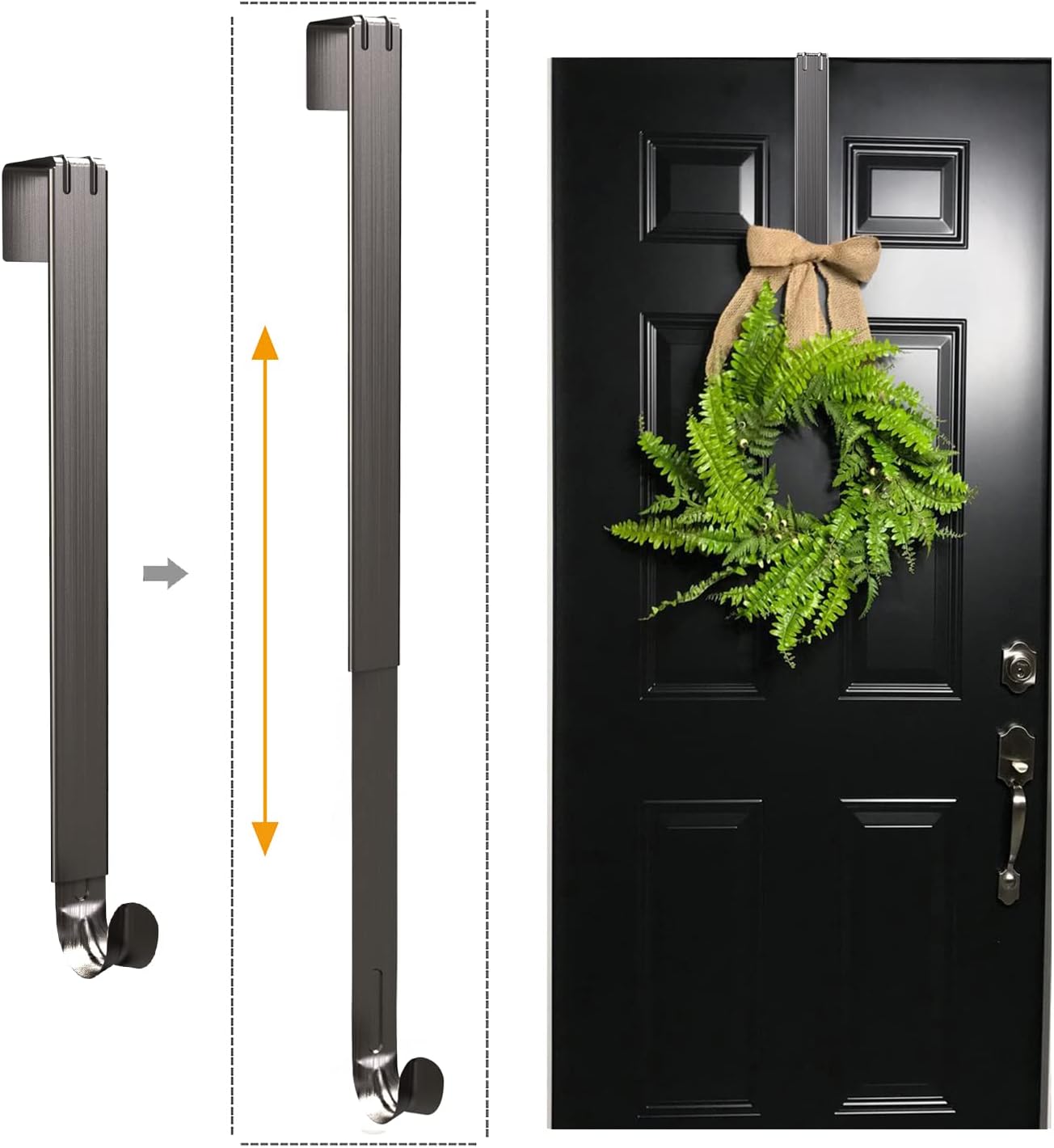Adjustable Wreath Hanger - Over The Door Hook, 14.9 to 25 Inches & Holder for Larger Christmas Decorations (Nickel, 20 lbs)
