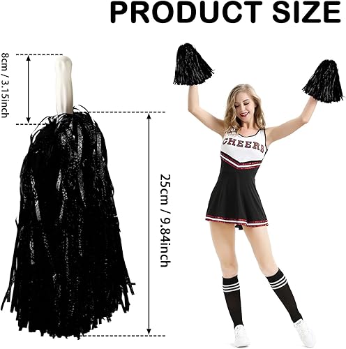 Miniatura 3 de Lovecheer 12 pompones metálicos para animadoras, esponjosos, brillantes, con asa, equipo deportivo, baile, animador, escuadrón animador, para niñas