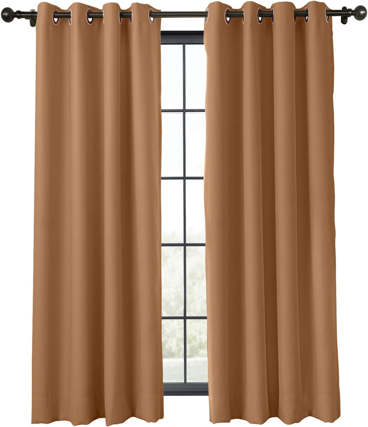 TWOPAGES Blackout Flame Retardant Fireproof Curtain for Kid Bedroom, Grommet Thermal Insulated Window Treatment Kitchen Drape (Brown, 1 Panel, 72 Inches Wide by 84 Inches Long)