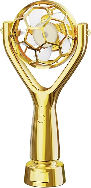 Soccer Trophy Shaped Handheld Fan, Soccer Gifts for Sports Enthusiasts, Kids, Boys and Girls, Portable USB Rechargeable Mini Fan for Stadium, Game Day, 2026 World Football Event, Outdoor, Gold