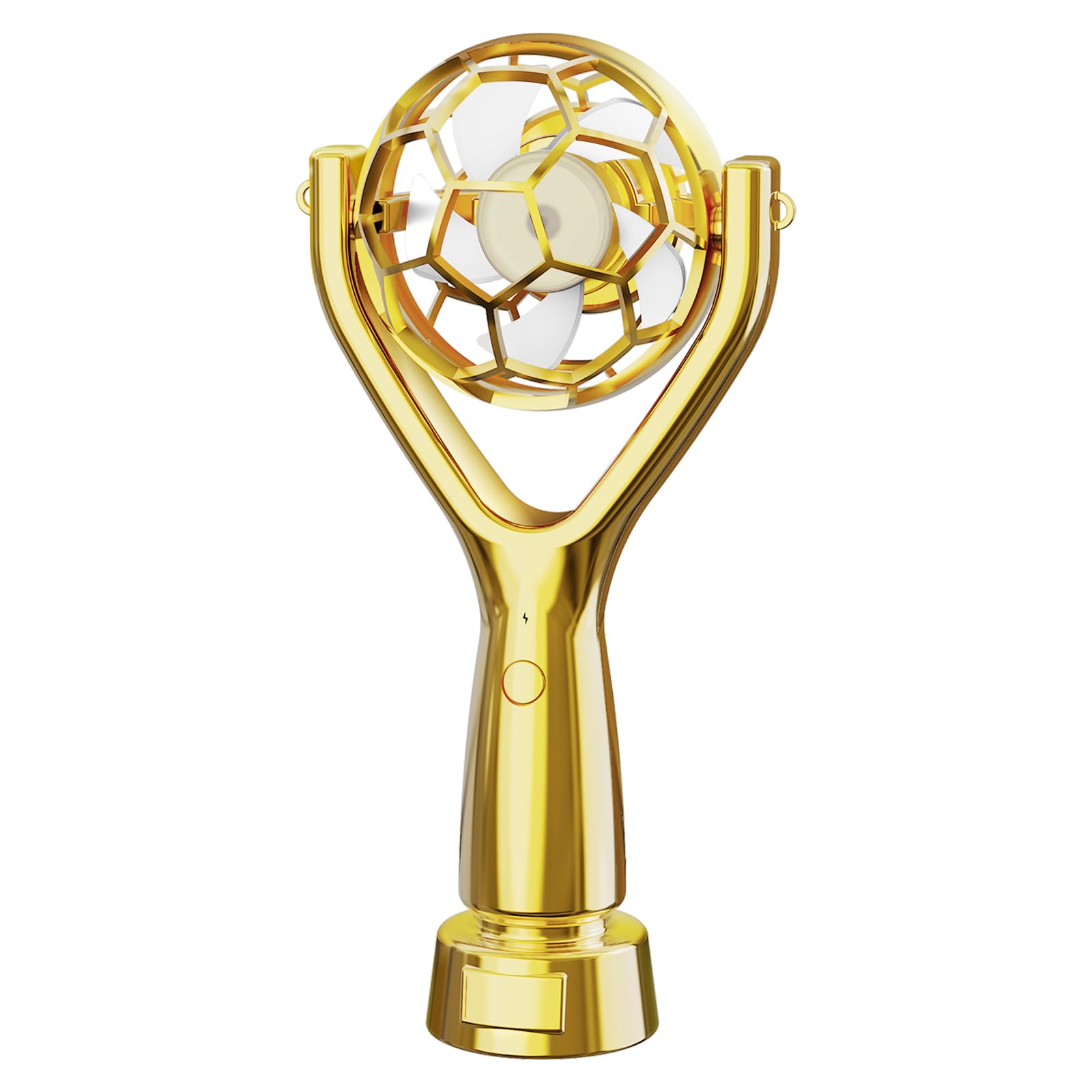 Soccer Trophy Shaped Handheld Fan, Soccer Gifts for Sports Enthusiasts, Kids, Boys and Girls, Portable USB Rechargeable Mini Fan for Stadium, Game Day, 2026 World Football Event, Outdoor, Gold