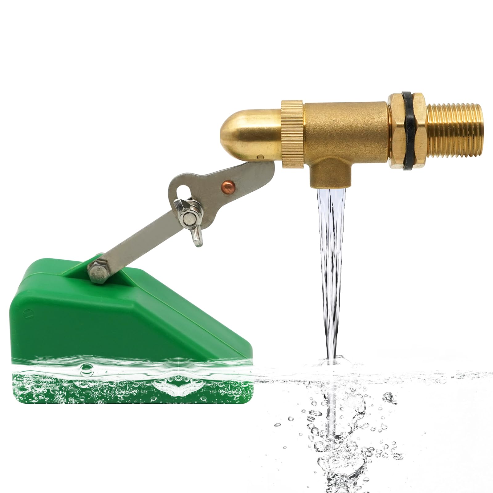 1/2 Inch Brass Float Valve with Adjustable Arm, 60 PSI Water Level Controller Valve, 1.46 GPM Automatic Fill Float Ball Valve for Water Tank, Trough, Fountain, Pool, Pond