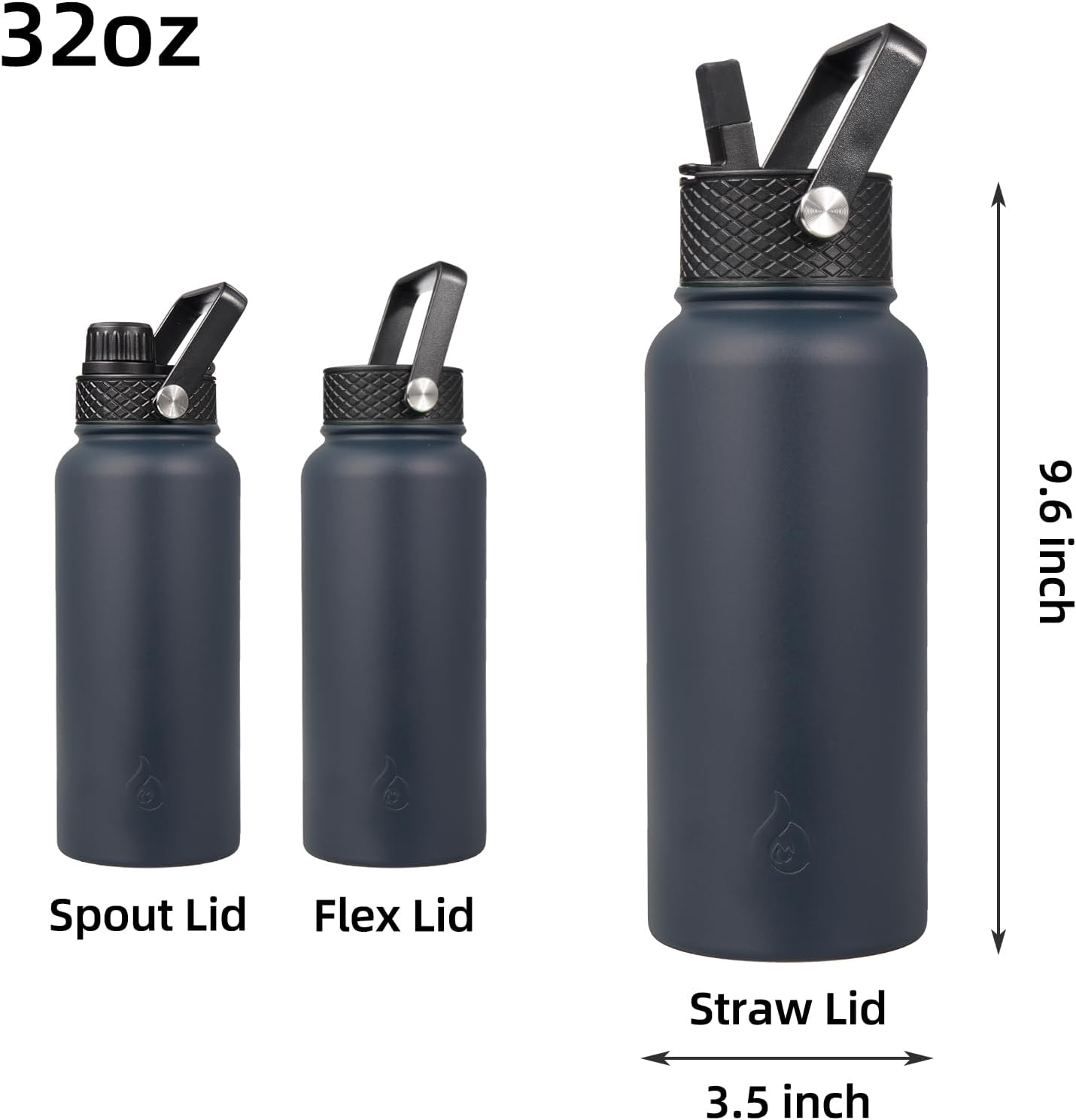 BJPKPK Insulated Water Bottles with Straw Lid, 32oz Metal Large Water Bottle with 3 Lids, Reusable Leak Proof BPA Free Thermo, Stainless Steel Tumblers for Sports, Gym, Travel-Navy Blue - Image 2