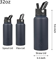 Vista 132 de BJPKPK - Botellas de agua aisladas con tapa de popote, botellas de agua de acero inoxidable de 40 onzas con 3 tapas, termo a prueba de fugas libre