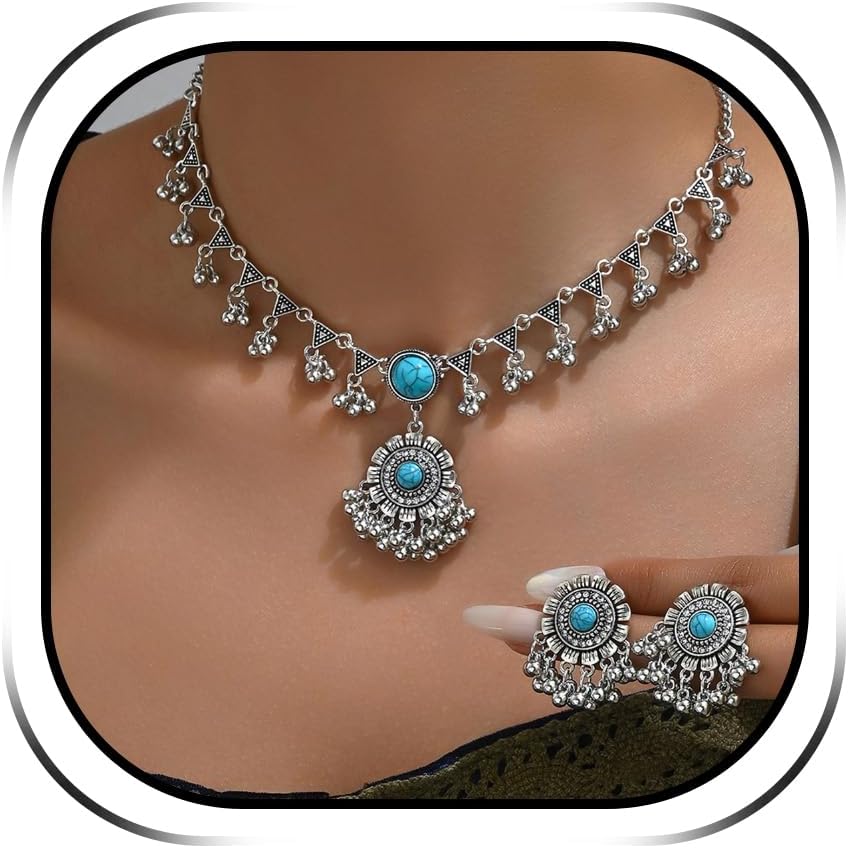 Indian Jewelry Sets for Women - Oxidized Gold/Silver Bollywood Choker Necklace, Jhumkas Earrings, Traditional Vintage Ethnic Accessories Costume