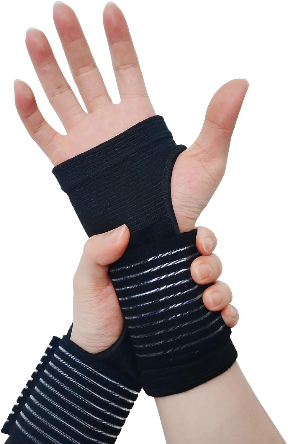 Wrist Brace, 2 Pack Elastic Wrist Support with Strap, Wrist Compression Wrap Adjustable Wrist Strap Relieves Wrist Pain, Sports Use for Men and Women, Right & Left