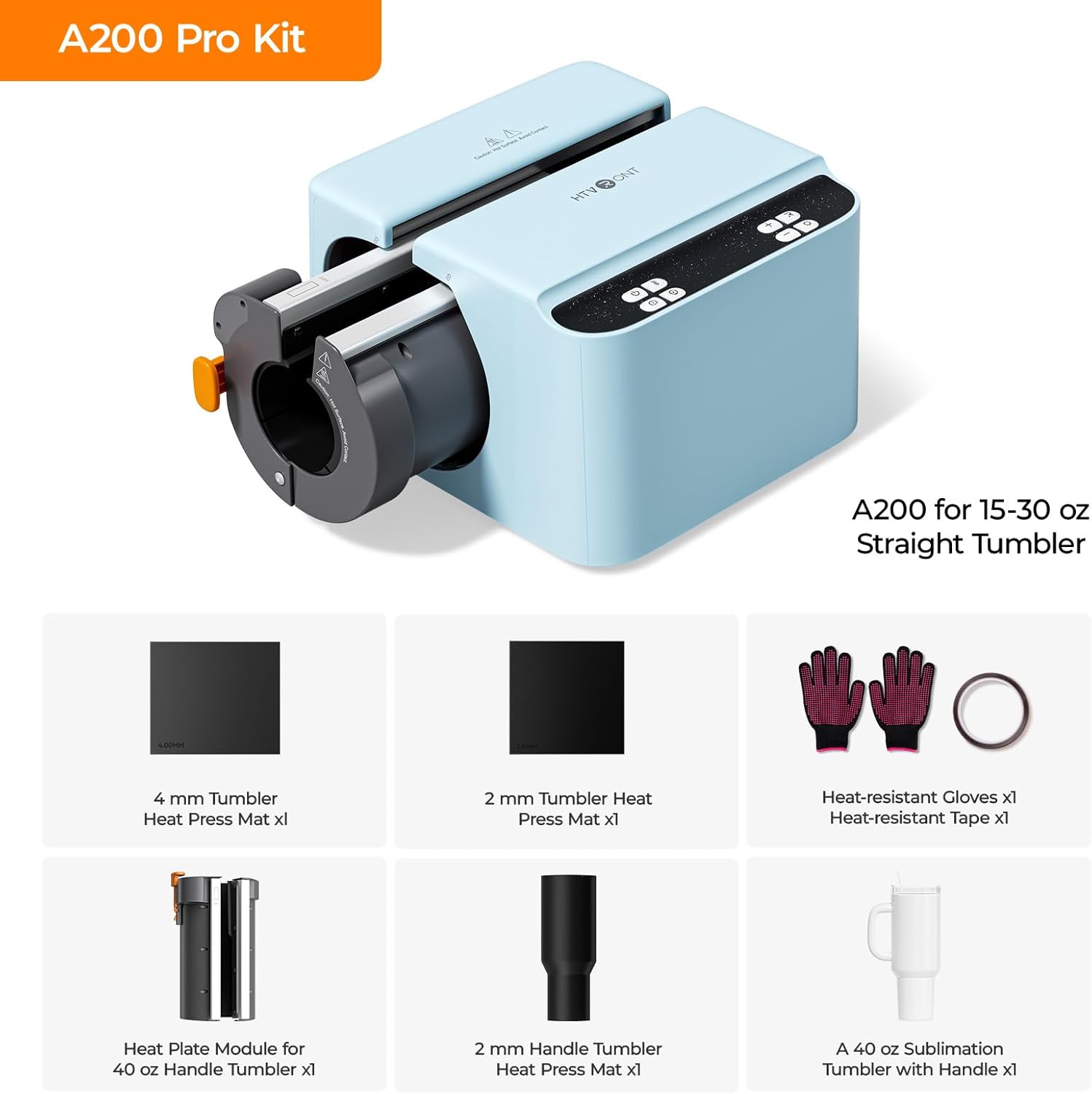 HTVRONT 2 in 1 A200 Auto Tumbler Heat Press Pro Kit - Full Cup Transfer Tumbler Press with Attachment, for 15-40oz Tumblers