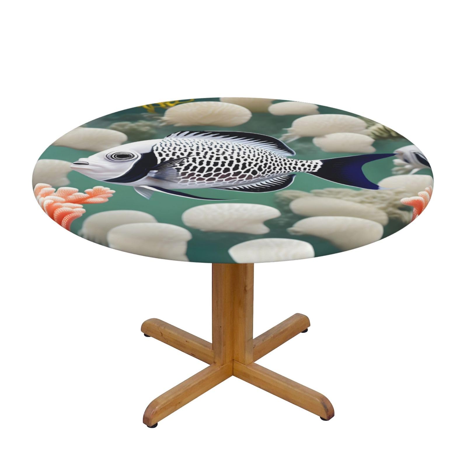 ZQYTGFDC White Tropical Fish M Decorative Round Tablecloth Waterproof Anti Stain Oil Proof Size for 40 50 inch