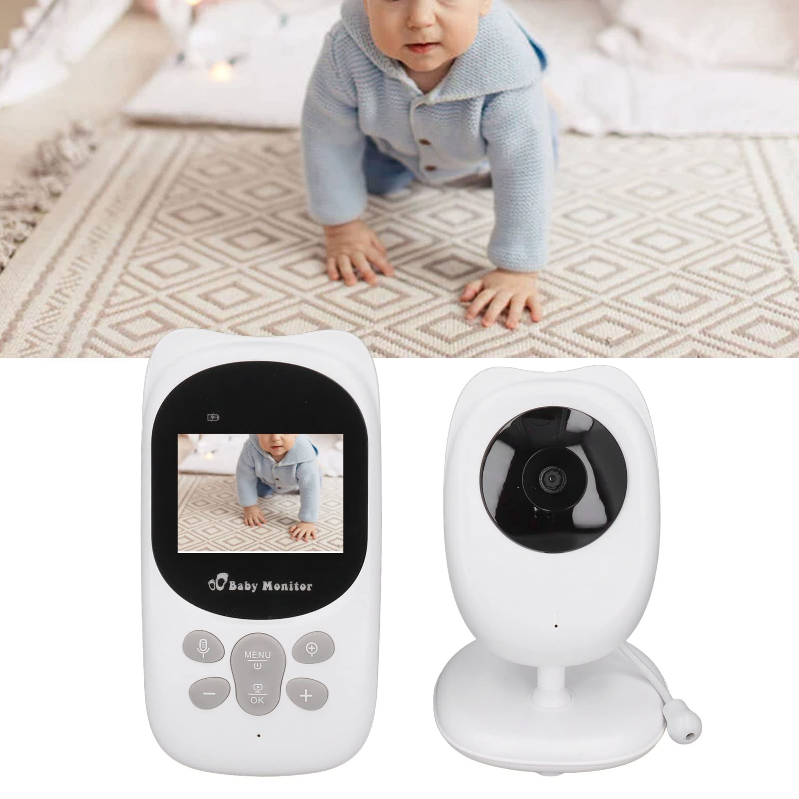 Baby Monitor, Schermo LCD HD da 2,4 Pollici Induzione a Infrarossi Citofono Bidirezionale Baby Camera Monltor, Funzione Musicale Visualizzazione Della Temperatura Ottica Infantile Baby Monitor(UE)
