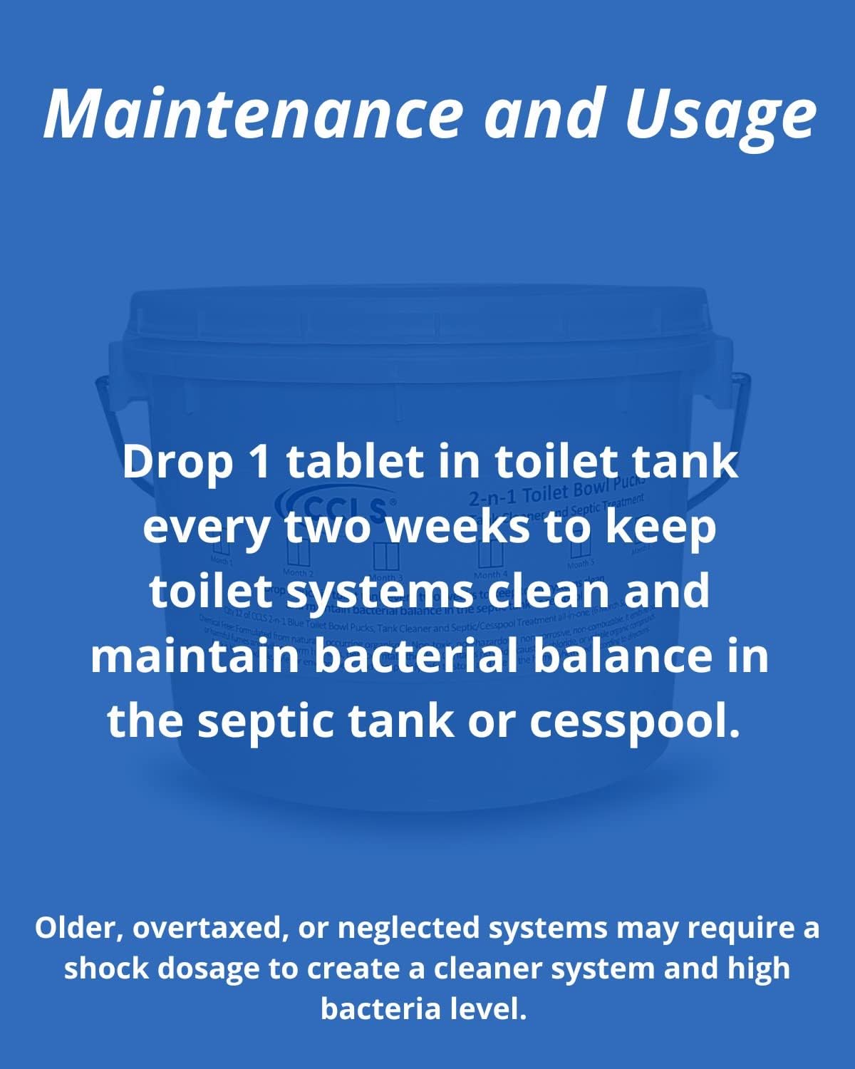 2-n-1 Blue Toilet Bowl Tablets, Tank Cleaner and Septic/Cess Pool Treatment all-in-one, (6 Month Supply)