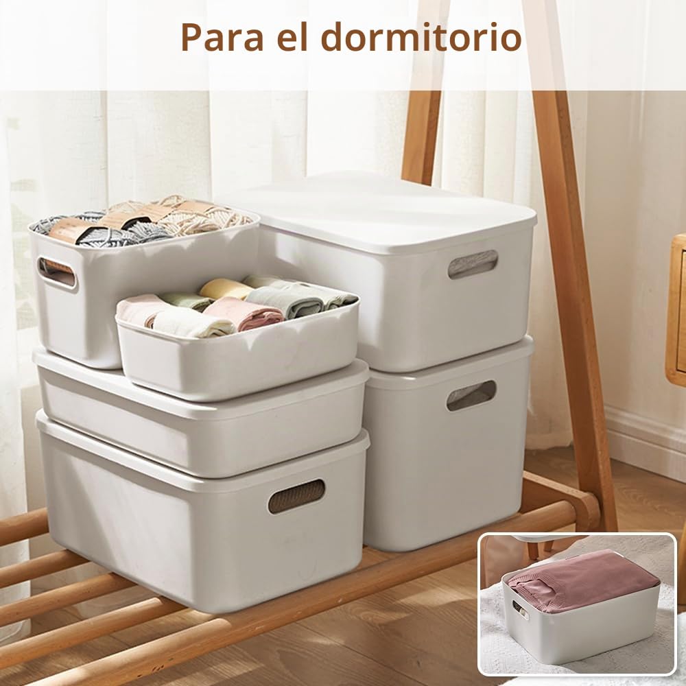 8 cajas de almacenamiento con 4 tapas de plástico con asas, cajas organizadoras multifuncionales para cocina, oficina, armario, baño, juguetes