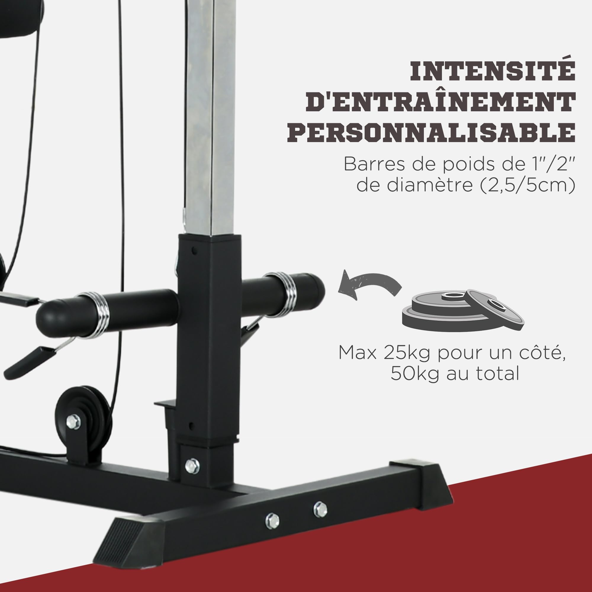 SPORTNOW Estación de entrenamiento - Aosom.FR x FFHandball - Estación de polea, tiro de pecho - LAT pulldown Machine - Banco de culturismo, parte superior del cuerpo (negro FFH)